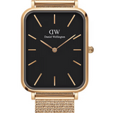 Daniel Wellington Quadro Pressed Melrose Black Dial Gold Mesh Bracelet Watch For Men - DW00100466 Authentic Buy Shop Now