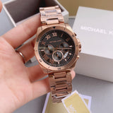 Michael Kors Brecken Chronograph Analog Black Dial Rose Gold Steel Strap Watch For Women - MK8563 Authentic Buy Shop Now