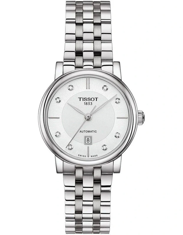 Tissot T Classic Carson Premium White Diamonds Dial Silver Steel Strap Watch for Women - T1222071103600 Authentic Buy Shop Now
