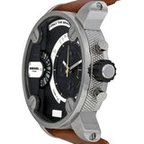 Diesel SBA Dual Time Black Dial Brown Leather Strap Watch For Men - DZ7264 Authentic Buy Shop Now