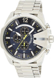 Diesel Mega Chief Chronograph Blue Dial Silver Steel Strap Watch For Men - DZ4465 Authentic Buy Shop Now