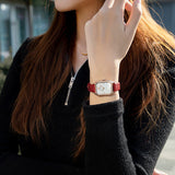 Emporio Armani Gianni T Bar Two-Hand Mother of Pearl Dial Red Leather Strap Watch For Women - AR11467 Authentic Buy Shop Now