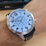 Fossil Pilot Chronograph Sky Blue Dial Black Leather Strap Watch for Men - FS5162 Authentic Buy Shop Now