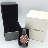 Emporio Armani Gianni T Bar Burgundy Dial Burgundy Leather Strap Watch For Women - AR1757 Authentic Buy Shop Now