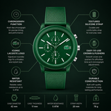 Lacoste 12.12 Chronograph Green Dial Green Silicone Strap Watch for Men - 2010973 Authentic Buy Shop Now