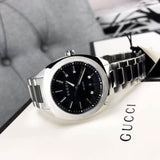 Gucci GG2570 Quartz Black Dial Silver Steel Strap Watch For Men - YA142401 Authentic Buy Shop Now