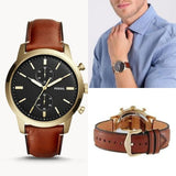 Fossil Townsman Chronograph Black Dial Brown Leather Strap Watch for Men - FS5338 Authentic Buy Shop Now
