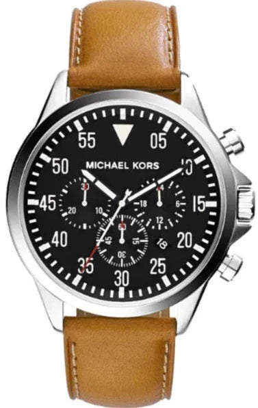Michael Kors Gage Chronograph Quartz Black Dial Brown Leather Strap Watch For Men - MK8333 Authentic Buy Shop Now