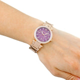 Michael Kors Mini Parker Multi-Function Plum Mother of Pearl Dial Rose Gold Steel Strap Watch For Women - MK6403 Authentic Buy Shop Now