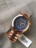 Michael Kors Runway Stop Hunger Quartz Blue Dial Rose Gold Steel Strap Watch For Men - MK8358 Authentic Buy Shop Now
