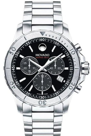 Movado Series 800 Chronograph Black Dial Silver Steel Strap Watch For Men - 2600110 Authentic Buy Shop Now