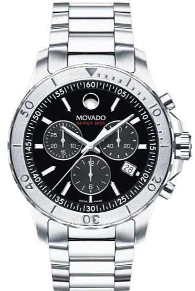 Movado Series 800 Chronograph Black Dial Silver Steel Strap Watch For Men - 2600110 Authentic Buy Shop Now