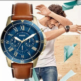 Fossil Grant Sport Chronograph Blue Dial Brown Leather Strap Watch for Men - FS5268 Authentic Buy Shop Now