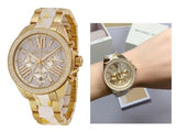 Michael Kors Wren Diamonds Gold Dial Two Tone Steel Strap Watch for Women - MK6157 Authentic Buy Shop Now
