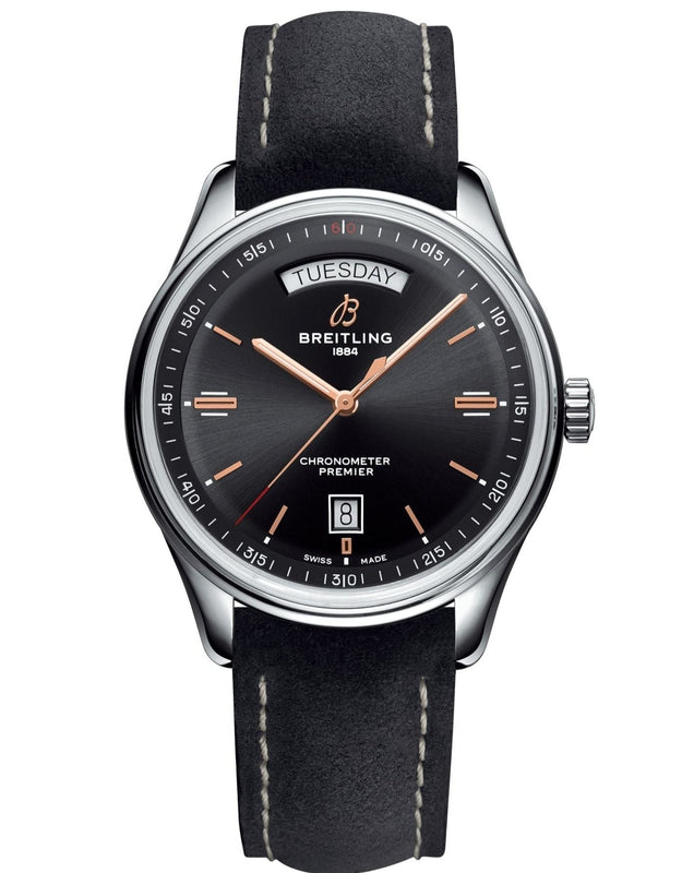 Breitling Premier Automatic 40mm Day & Date Black Dial Black Strap Mens Watch - A45340241B1X1 Authentic Buy Shop Now