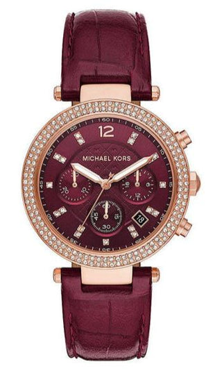 Michael Kors Parker Chronograph Red Dial Red Leather Strap Watch For Women - MK6986 Authentic Buy Shop Now