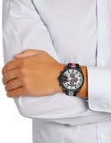 Diesel Mega Chief Chronograph Silver Dial Black Leather Strap Watch For Men - DZ4512 Authentic Buy Shop Now