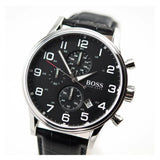Hugo Boss Aeroliner Chronograph Quartz Black Dial Black Leather Strap Watch For Men - HB1512448 Authentic Buy Shop Now