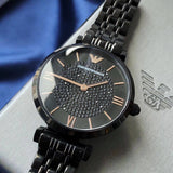 Emporio Armani Gianni T Bar All Black Diamond Dial Watch For Women - AR11245 Authentic Buy Shop Now