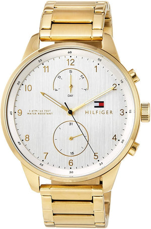 Tommy Hilfiger Chase Quartz White Dial Gold Steel Strap Watch for Men - 1791576 Authentic Buy Shop Now