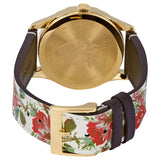 Gucci G Timeless Floral Gold Dial White Leather Strap Watch For Women - YA1264084 Authentic Buy Shop Now