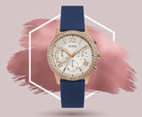 Guess Solar White Rose Gold Dial Blue Rubber Strap Watch For Women - W1135L3 Authentic Buy Shop Now