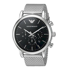 Emporio Armani Luigi Black Dial Silver Mesh Bracelet Watch For Men - AR8032 Authentic Buy Shop Now