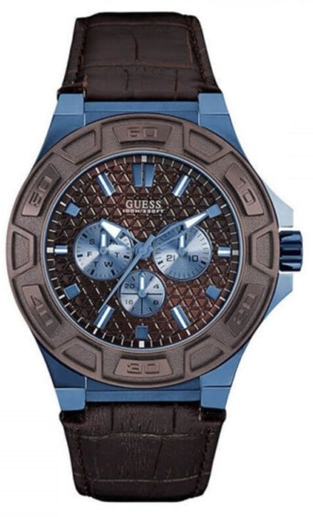 Guess Force Quartz Brown Dial Brown Leather Strap Watch For Men - W0674G5 Authentic Buy Shop Now