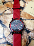 Burberry The City Chronograph Black Dial Red Rubber Strap Watch For Men - BU9805 Authentic Buy Shop Now