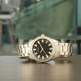 Guess Sparkler Diamonds Black Dial Gold Steel Strap Watch for Women - GW0111L2 Authentic Buy Shop Now