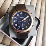 Fossil Pilot 54 Chronograph Blue Dial Brown Leather Strap Watch for Men - FS5204 Authentic Buy Shop Now