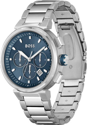 Hugo Boss One Chronograph Blue Dial Silver Steel Strap Watch For Men - 1513999 Authentic Buy Shop Now