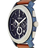Fossil Machine Chronograph Blue Dial Brown Leather Strap Watch for Men - FS5232 Authentic Buy Shop Now