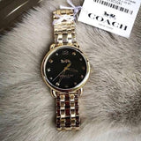 Coach Delancey Black Dial Gold Stainless Steel Strap Watch For Women - 14502813 Authentic Buy Shop Now