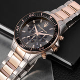 Maserati SFIDA Chronograph Black Dial Two Tone Steel Strap Watch For Men - R8873640002 Authentic Buy Shop Now