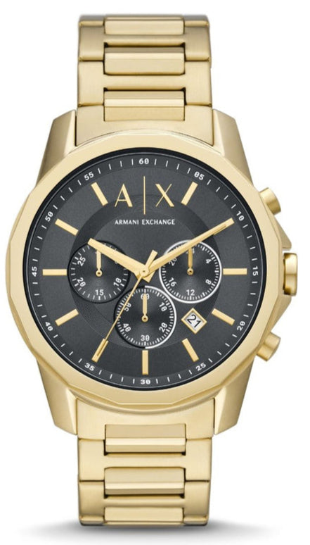Armani Exchange Banks Chronograph Black Dial Gold Steel Strap Watch For Men - AX1721 Authentic Buy Shop Now