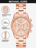 Michael Kors Ritz Chronograph Rose Gold Dial Rose Gold Steel Strap Watch For Women - MK6598 Authentic Buy Shop Now