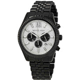 Michael Kors Lexington Chronograph Crystals Silver Dial Black Steel Strap Watch for Men - MK8605 Authentic Buy Shop Now