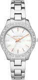 Michael Kors Liliane Three Hand Mother of Pearl White Dial Silver Steel Strap Watch For Women - MK4556 Authentic Buy Shop Now