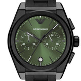 Emporio Armani Federico Chronograph Green Dial Black Steel Strap Watch For Men - AR11562 Authentic Buy Shop Now