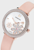 Swarovski Crystal Frost White Dial Pink Leather Strap Watch for Women - 5519223 Authentic Buy Shop Now