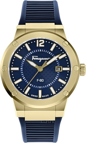Salvatore Ferragamo F-80 Classic Blue Dial Blue Rubber Strap Watch for Men - SFHY02822 Authentic Buy Shop Now