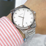 Gucci G Timeless Silver Dial Silver Steel Strap Watch For Women - YA1264028 Authentic Buy Shop Now
