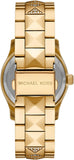 Michael Kors Runway Three Hand Green Dial Gold Steel Strap Watch For Women - MK7390 Authentic Buy Shop Now