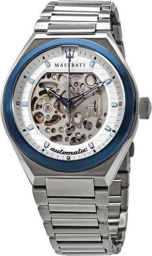 Maserati Triconic Automatic Skeleton Grey Dial Silver Steel Strap Watch For Men - R8823139002 Authentic Buy Shop Now