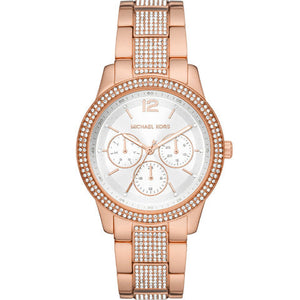 Michael Kors Tibby Chronograph White Dial Rose Gold Steel Strap Watch For Men - MK7293 Authentic Buy Shop Now