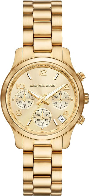 Michael Kors Runway Chronograph Gold Dial Gold Steel Strap Watch For Women - MK7326 Authentic Buy Shop Now