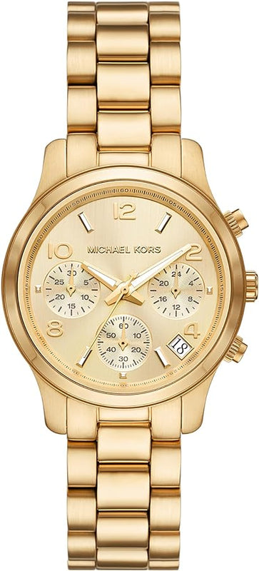 Michael Kors Runway Chronograph Gold Dial Gold Steel Strap Watch For Women - MK7326 Authentic Buy Shop Now