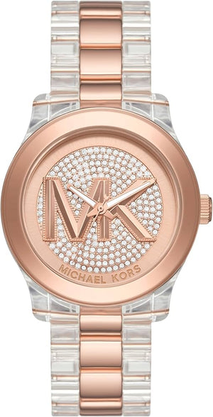 Michael Kors Runway Analog Crystals Rose Gold Dial Two Tone Steel Strap Watch for Women - MK7355 Authentic Buy Shop Now
