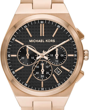 Michael Kors Lennox Chronograph Black Dial Rose Gold Steel Strap Watch For Men - MK9119 Authentic Buy Shop Now